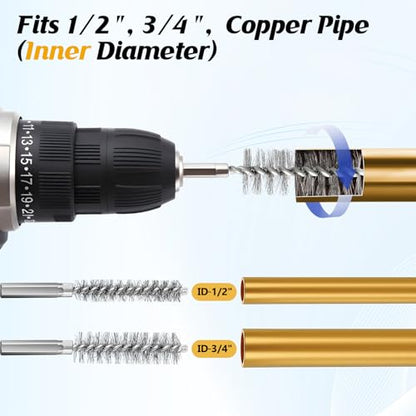 Copper Pipe Cleaner for Drill Set, 1/2", 3/4", Blue - color: Blue, size: 1/2", 3/4"
