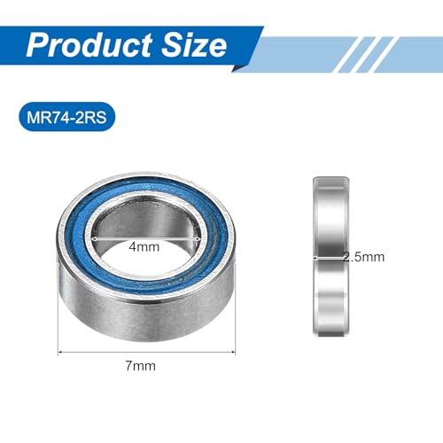 uxcell 10 Pcs MR74-2RS Micro Bearings, 4x7x2.5mm Chrome Steel, ABEC7 - size: MR74-2RS