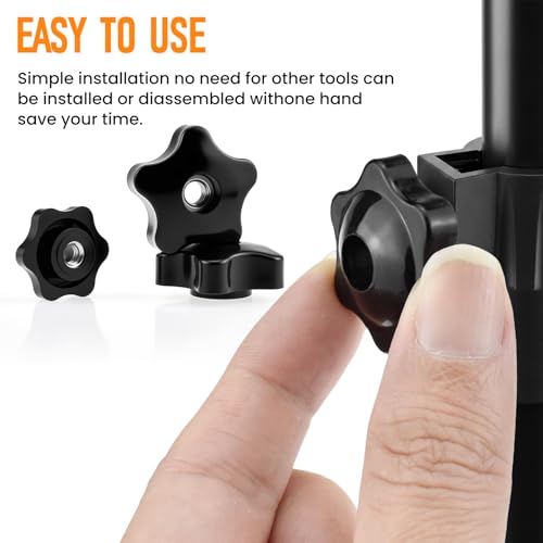 Aifeier ET 16 Pcs 1/4"-20 Inch Knob | Black Nylon Screw-On Type Thru Threaded Nuts | 6-Star Shape Hand Tighten Clamping Knobs (0.25"/6.35mm) - size: 16 pcs 1/4"-20