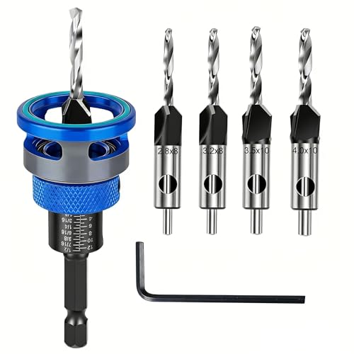 4PCS Countersink Drill Bit Set with Depth Stop - color: Blue