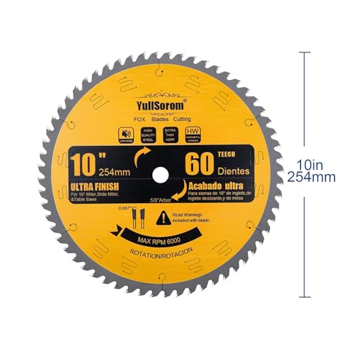 10 Inch Thin Kerf Fine Finish Crosscut Table Saw Blades, 60-Tooth ATB TCT Fine Finish Wood Cutting Circular Saw Blade with 5/8 Inch Arbor - size: 10 Inch 60T