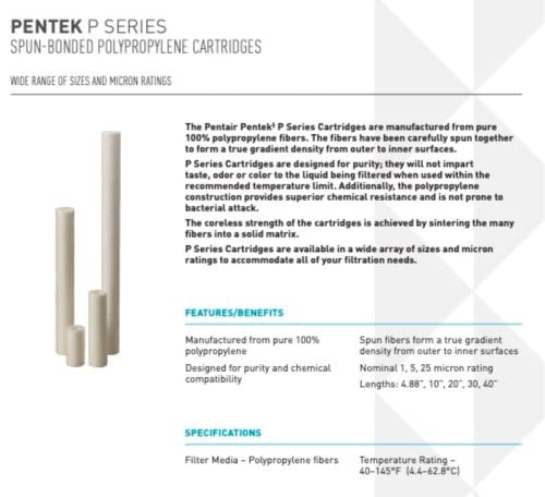 Pentair Pentek P25 Sediment Water Filter, 10-Inch, Under Sink Spun-Bonded Polypropylene Replacement Cartridge, 10" x 2.5", 25 Micron,White - size: Pack of 1, style: 25 Micron