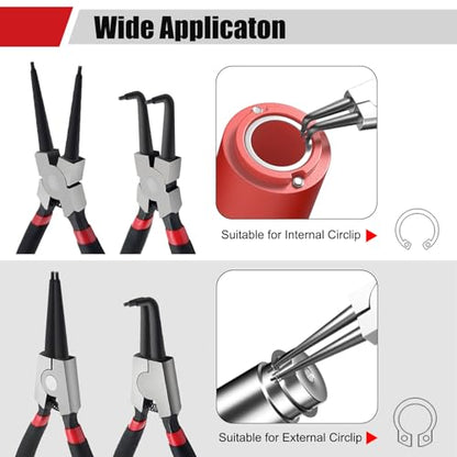7" Snap Ring Pliers Set, 4PCS Heavy Duty Retaining Ring Pliers