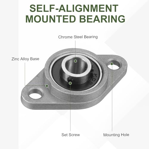 uxcell KFL08 Pillow Block Bearing 5/16" (8mm) Zinc Alloy Steel 2Pcs - size: KFL08 (5/16" Bore)