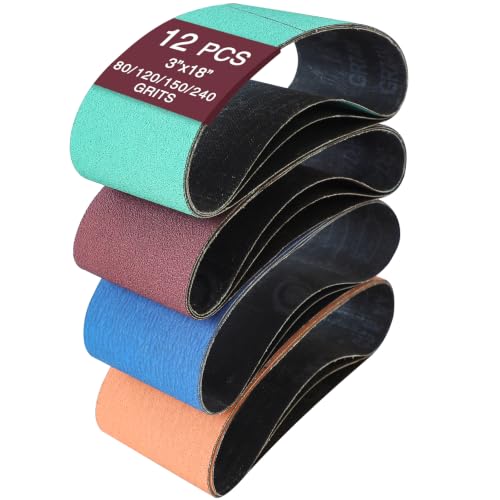 3" x 18" Sanding Belts for Belt Sander, Assorted Grits 12 Pcs (3 Each of 80 120 150 240), Aluminum Oxide Sanding Belts for Woodworking Metal Polishing Knife Sharpening - size: 3" x 18"