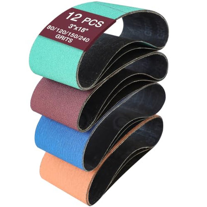 3" x 18" Sanding Belts for Belt Sander, Assorted Grits 12 Pcs (3 Each of 80 120 150 240), Aluminum Oxide Sanding Belts for Woodworking Metal Polishing Knife Sharpening - size: 3" x 18"