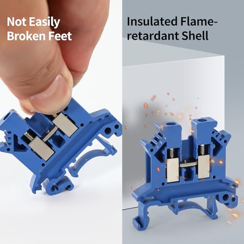 100PCS Blue UK-2.5B Din Rail Terminal Block Wire Kit - for 12-22 AWG 20A 600V Electrical Distribution Box, Solar Power System, PLC Industrial Control Automation Panel DIY CNC RV - color: 100pcs Blue