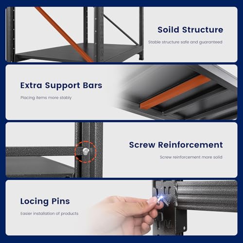 Yizosh 48" W Metal Garage Storage Shelves,Heavy Duty Adjustable Steel Organization Shelving,Utility Rack Shelf,48" W x 24" D x 69" H for Basement,Warehouse,Industrial - size: 48"Wx24"Dx69"H