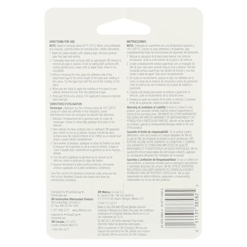 3M Auto Exterior Attachment Tape, 1/4 in x 5 ft, Heavy Duty Double-Sided Automotive Tape for Car Trim, Moldings, Emblems, and Badges (38582) - size: 1/4 in. x 5 ft.