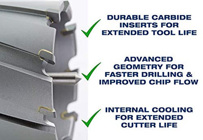 CS Unitec | 9-1-336 C | 1-1/8" Diameter x 3" Depth Tungsten Carbide-Tipped Annular Cutter, with Pilot Pin, 3/4" Weldon Shank - size: 1-1/8" Diamter, style: 3" Depth of Cut