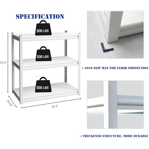 Garage Shelving Adjustable 3 Tier Heavy Duty Metal Storage Shelves Adjustable Utility Rack Organization for Kitchen, Pantry, Closet, Garage, Office 31.5" W x 15.75" D x 31.5" H, White - color: White-s 3 Tier