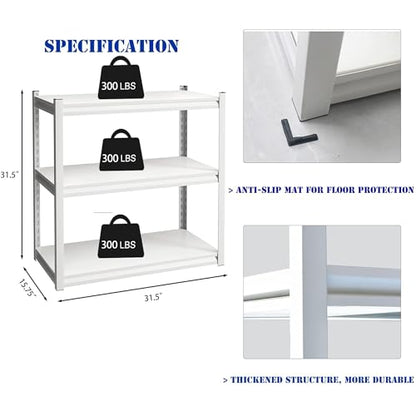 Garage Shelving Adjustable 3 Tier Heavy Duty Metal Storage Shelves Adjustable Utility Rack Organization for Kitchen, Pantry, Closet, Garage, Office 31.5" W x 15.75" D x 31.5" H, White - color: White-s 3 Tier