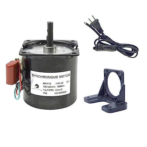 CHANCS 60KTYZ 110V 100-120RPM Metal Geared for Rotisserie Turntable with Gear Reduction Motor Holder Bracket and Power Cord Switch Plug - size: 100/120r/min+ Bracket+Power cable