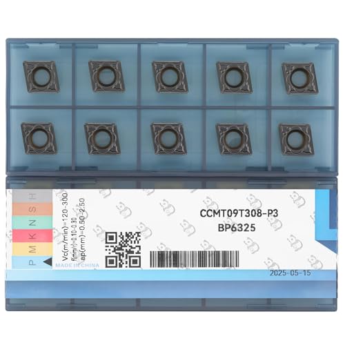 CNC Carbide Inserts CCMT32.52 ccmt09t308 for Lathe Turning Tool, Tin Coated Lathe Replacement Cutters with Semi-Finishing Chipbreaker, 10 Pcs - size: CCMT32.52-PM