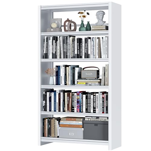 Bookshelf,5 Tier Bookshelves,69" Tall Metal White Bookcase,Install Simple Bookshelves for Bedroom, Living Room,Home Office/Library(White) - color: White, size: 69"H*34"W