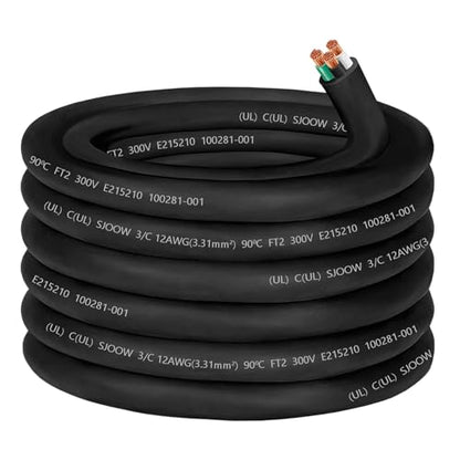 50ft 12/3 Wire 12 Gauge SJOOW Wire 12AWG SJOOW Cord Portable Power Cable - size: 50 FT, style: 12AWG(3-Conductor)