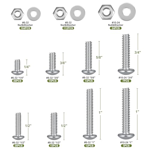 360Pcs Machine Screws and Nuts Assortment Kit,#6-32#8-32#10-24 Nuts and Bolts Washers 304 Stainless Steel,Phillips Pan Head Bolts Assorted with Case Full Thread,for Automotive,Machinery - size: #6#8#10 360PCS Machine SS