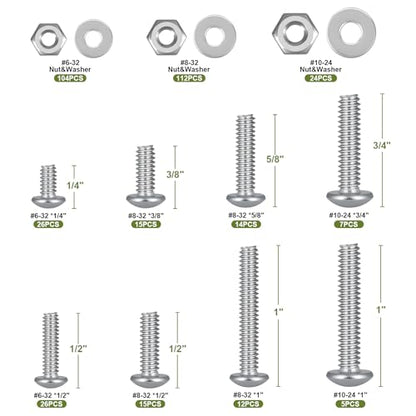 360Pcs Machine Screws and Nuts Assortment Kit,#6-32#8-32#10-24 Nuts and Bolts Washers 304 Stainless Steel,Phillips Pan Head Bolts Assorted with Case Full Thread,for Automotive,Machinery - size: #6#8#10 360PCS Machine SS