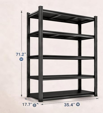 Metal Book Shelf, Adjustable Tall Bookcase, No Assembly Storage Shelves - size: 5Tier-35.4"Wx 17.7"Dx 71.2"H