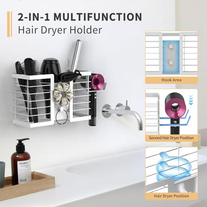 FUNKYLEE 3-in-1 Universal Hair Tool Organizer Wall Mount, White - color: White