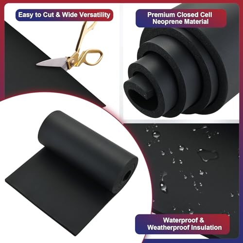 NYXOVA Neoprene Sponge Foam Sheet Roll, Closed Cell Foam Rubber Padding Without Adhesive, Soundproof Insulation, Shock Absorption for DIY, Gaskets, Crafts (1/2" x 13" x 60") - size: 1/2" x 13" x 60"