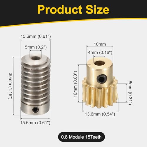 uxcell Worm Gear Set 15T 1:15 Reduction Rate1045 Steel Rod 5mm Bore - size: Gear-4mm, Rod-5mm Bore, style: 0.8M-15T