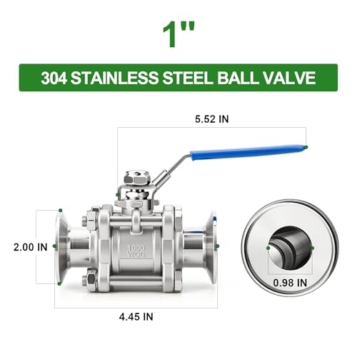 TAISHER 1PCS 304 Stainless Steel 1" Tube OD 3PC Sanitary Ball Valve 1.5" Tri Clamp 50.5MM Ferrule Flange - size: 1" OD（3PC）
