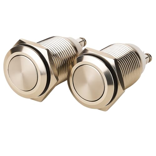 Gebildet 2pcs 16mm Latching Push Button Switch,12V/24V/125V/250V/5A Self-lock Button Switch with 2 Screw Terminals Stainless Steel Metal Waterproof Self-lock Button(Flat Head) - size: 16mm-Stainless Steel