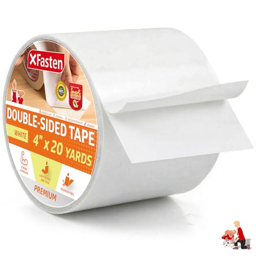 XFasten Double Sided Sticky Tape, Removable, 4-Inches x 20-Yards, Single Roll Ideal as a Anti-Scratch Cat Training Tape, Holding Carpets, and Woodworking - size: 4-Inches x 20-Yards