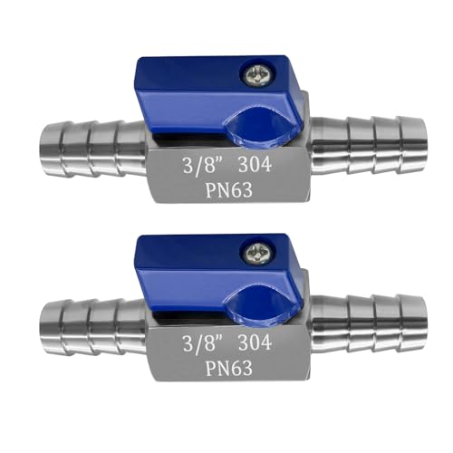2PCS Stainless Steel 3/8" Mini Ball Valve Shut Off Valve 3/8" Hose Barb - size: 3/8" Hose Barb