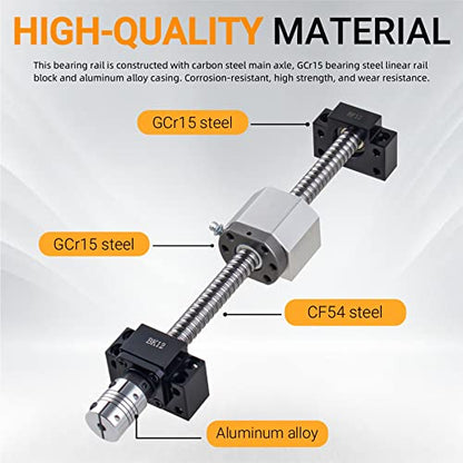 HGR20-500mm Linear Slide Rails + 1PCS SFU1605-550mm Anti-Reverse Ballscrew with BF/BK12, Nut Housing, Coupling with 4pcs Bearing Block Linear Guide Rail Set High Precision CNC Parts for CNC - size: HGR20-500mm+SFU1605-550mm, style: HGR20+SFU1605