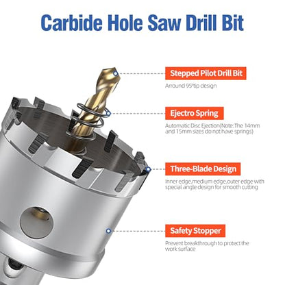 HUHAO TCT Hole Saw Kit 1-3/16"(30mm),Heavy Duty Tungsten Carbide Tipped Hole Drill Bit with Titanium-Plated Pilot Drill bit,Tipped Hole Cutters for Hard Metal,Alloy,Stainless Steel,Plastic,Iron - size: 1-3/16"(30mm)
