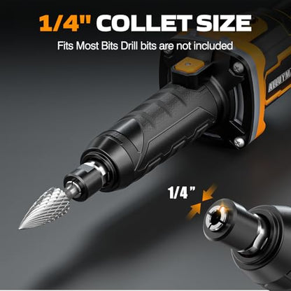 Alloyman Cordless Die Grinder Kit 20V, Brushless Motor,1/4" Collet, 3-Speed 13,000-25,000 RPM, 2X 4.0Ah Batteries& Charger, for Metal Grinding, Polishing & Weld Cleanup