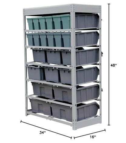 King's Rack Bin Rack Storage System Heavy Duty Steel Rack Organizer Shelving Unit w/ 22 Plastic Bins in 6 tiers - size: 6 Tiers - 22 Bins