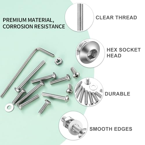 810 Pcs M3 Screws Kit, M3 Machine Screws and Nuts and Washers Set, Assorted Button Head Socket Cap Screws Nuts and Bolts Assortment Kit, Stainless Steel Metric Screw Assortment, Fully Threaded - size: M3