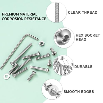 810 Pcs M3 Screws Kit, M3 Machine Screws and Nuts and Washers Set, Assorted Button Head Socket Cap Screws Nuts and Bolts Assortment Kit, Stainless Steel Metric Screw Assortment, Fully Threaded - size: M3