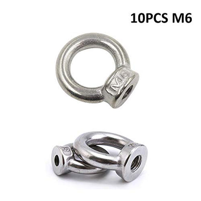 Lependor M6 Metric Ring Shape Lifting Eye Nut 304 Stainless Steel Lifting Eye Threaded Nut Fastener - 10 Pcs M6 (1/4") - color: 10 Pcs M6 (1/4")