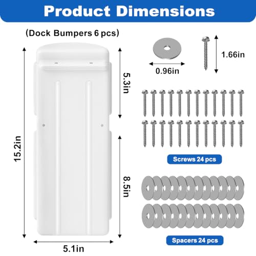 Marine Dock Bumpers Fenders, Dock Bumper Fender for Edge & Side, Marine-Grade PVC Fenders Guards for Docking, UV-Resistant, Edge Protection & Dock Guard, Includes 304 Stainless Hardware, 6Pack - White - style: 6PACK-WHITE