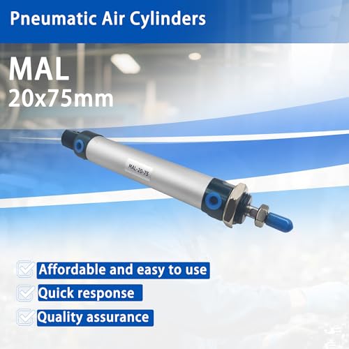 CG WEITENG Pneumatic Mini Pneumatic Cylinder MAL Single Rod Aluminum Double Acting Pneumatic Cylinder 20mm Bore 75mm Stroke(MAL20x75) - color: MAL-20 mm, size: 75 mm