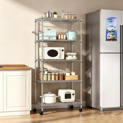 5-Tier Steel Wire Storage Shelving Unit - size: 30"D x 14"W x 62"H - Chrome