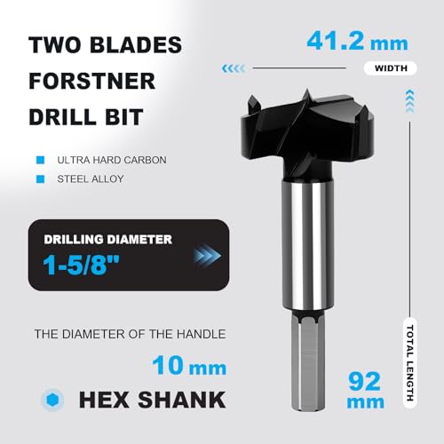 1-5/8 Inch Forstner Drill Bit Carbide Tipped Woodworking Hinge Cutter - size: 1-5/8"