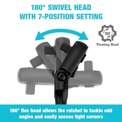 DURATECH 1/4-Inch Flex-Head Ratchet, 90-Tooth Quick-Release Ratchet Wrench - size: 1/4"(Black)