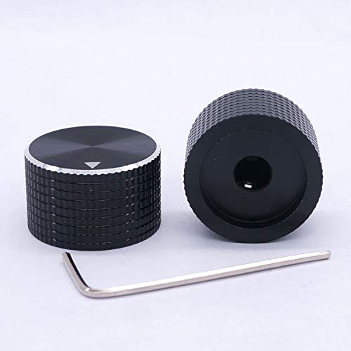 Taiss 2Pcs Guitar Knobs,Electronic Control Potentiometer Knobs, Black Aluminum Volume Audio Electric Guitar Bass Control Knobs,25 mmx15 mm 6.4mm / 0.25" rotary control knob - color: BK-Aluminum-25mmx15mm-6.4mm