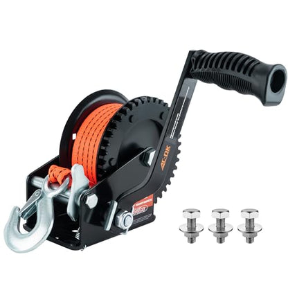 1600lbs Heavy Duty Boat Trailer Winch with 26FT Strap, 2-Way Ratchet & 4:1 Gear Trailer Winch, Portable Hand Crank Winch for Boat, Truck, Trailer, RV, ATV, Jet Ski - color: Orange Strap