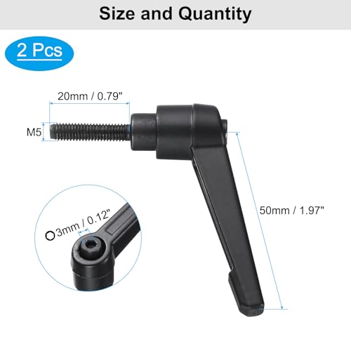 uxcell 4pcs Clamping Lever Adjustable Handle Set Metric M5 x 20mm Male & M5 Female Thread Level Handles Hand Stud Knobs Quick Release Black for Lathe Machinery - size: M5 x 20mm