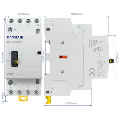 BAOMAIN 110V 4-Pole 20A Manual/Auto AC Contactor,3NO1NC,DIN Rail Mount