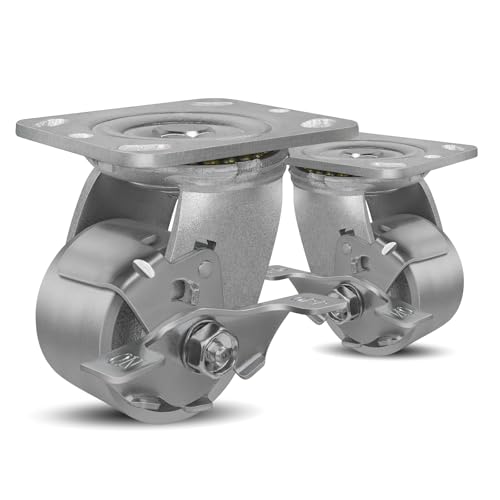SY America 3" X 2" Cast Iron Caster Wheels,Heavy Duty Industrial Casters, Load Capacity 1400 lbs,Perfect Toolbox Caster Wheels-2 Brake - color: 2 Brake, size: 3" Wheel