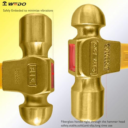 WEDO12oz(340g) Brass Ball Peen Hammer,Ball Pein Hammer with Fiberglass Handle,Length 280mm(11"),Brass, Die-Forged, Corrosion Resistant, DIN Standard - size: 12oz(340g)