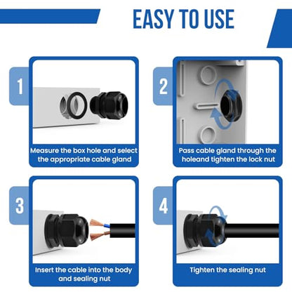 22 Pcs NPT Cable Gland Kit,1/4”, 3/8”, 1/2”, 3/4”, 1”