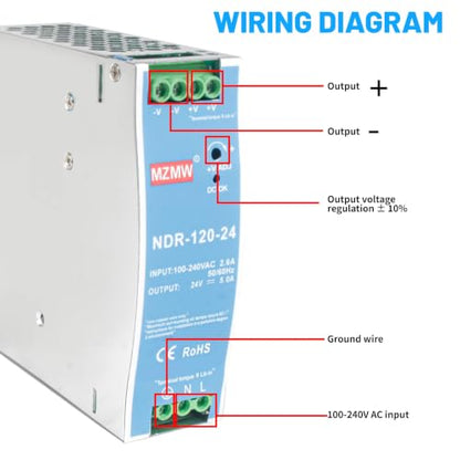 CNCTOPBAOS NDR 120W 24V DC 5A Industrial DIN Rail Switching Power Supply - style: NDR-120-24